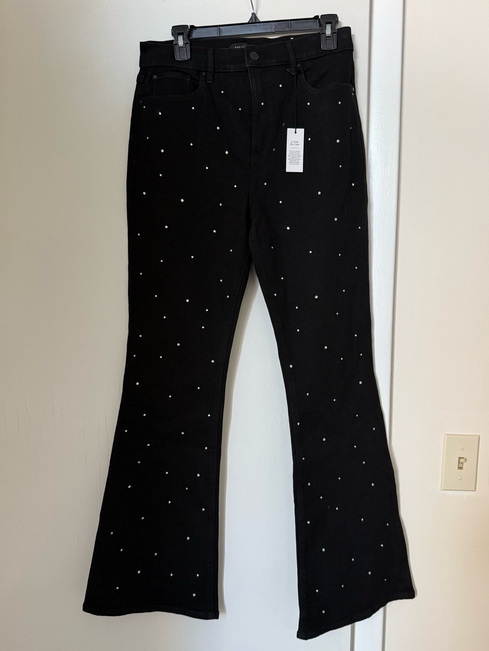 Ann Taylor Black High-Rise Flare Jeans with Rhinestones New with Tag